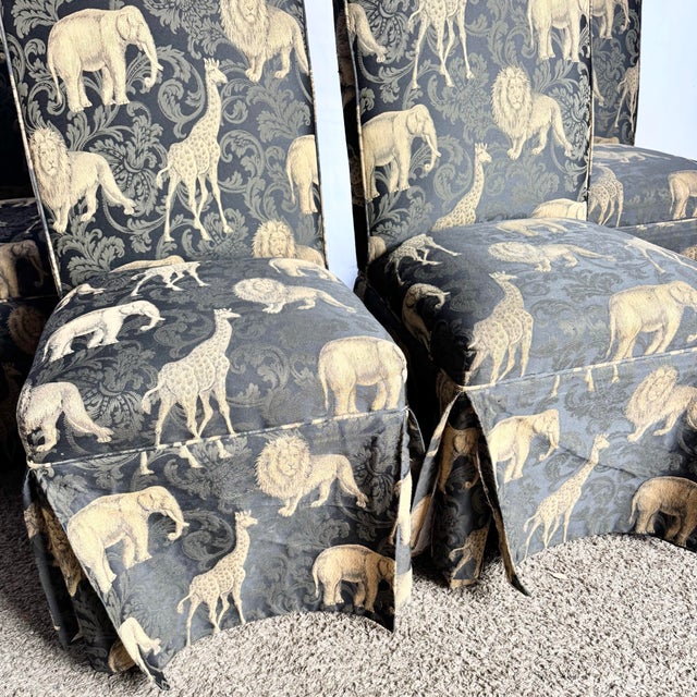 Vintage Regency Black and Gold Animals Skirted Parsons Dining Chairs - Set of 4 For Sale - Image 10 of 10