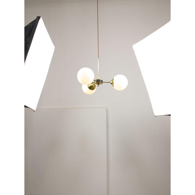 Metal Mid-Century Modern Italian Pendant Light in Brass and Opaline Glass, 1960s For Sale - Image 7 of 17