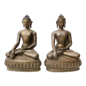 Matching Pair of Nepalese Bronze Buddhas Vintage 1970s'-A Pair of 2
