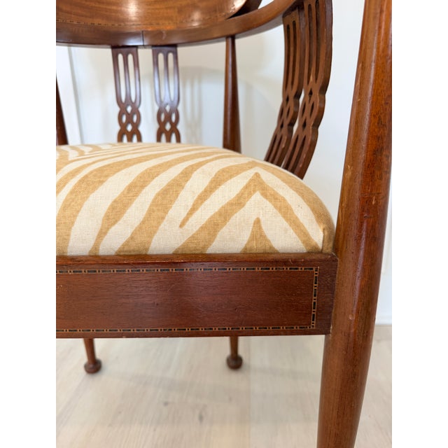 Vintage Cheraton Style Inlaid Mahogany Accent Chair with new designer upholstery For Sale In Atlanta - Image 6 of 6