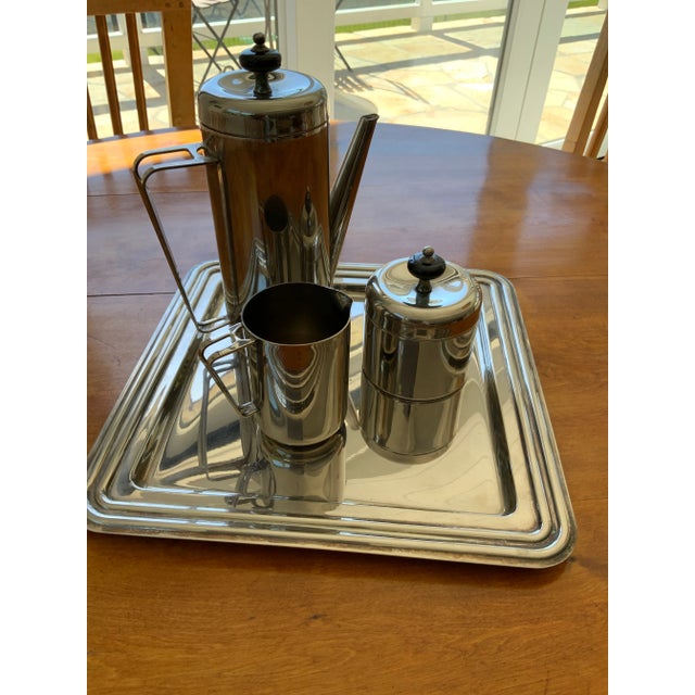 Amazingly chic moderne Italian silver plate coffee set with creamer and sugar. No maker’s mark, but feels very Christofle....