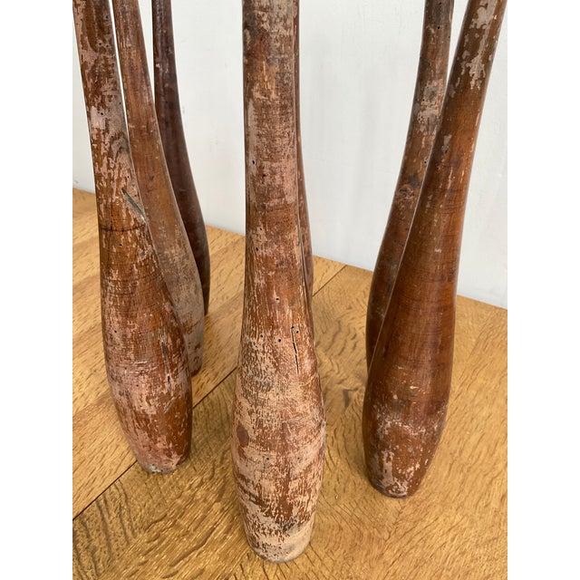 Antique Hand Carved Indian Club Pins & Exercise Weights - Set of 8 For Sale - Image 12 of 15