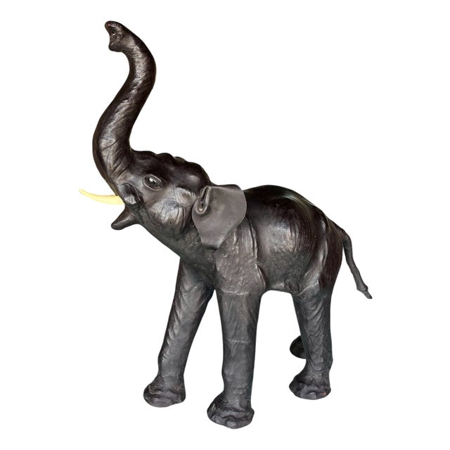 Leather Elephant Sculpture, 1950, Leather and Wood For Sale
