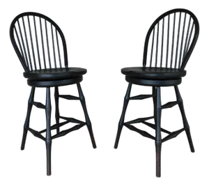 Custom Black Distressed Hoop Back Windsor Style Counter Height Stools - A Pair