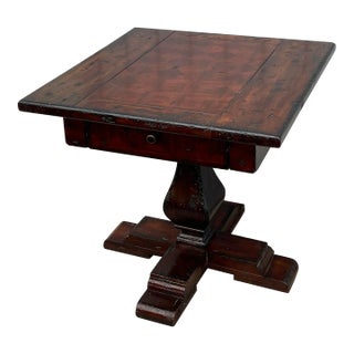 Rustic Mahogany Pedestal Foyer Center Table For Sale