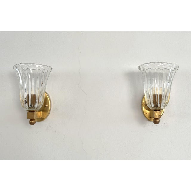 Metal Vintage Italian Brass and Murano Glass Wall Sconces, 1990s, Set of 2 For Sale - Image 7 of 17