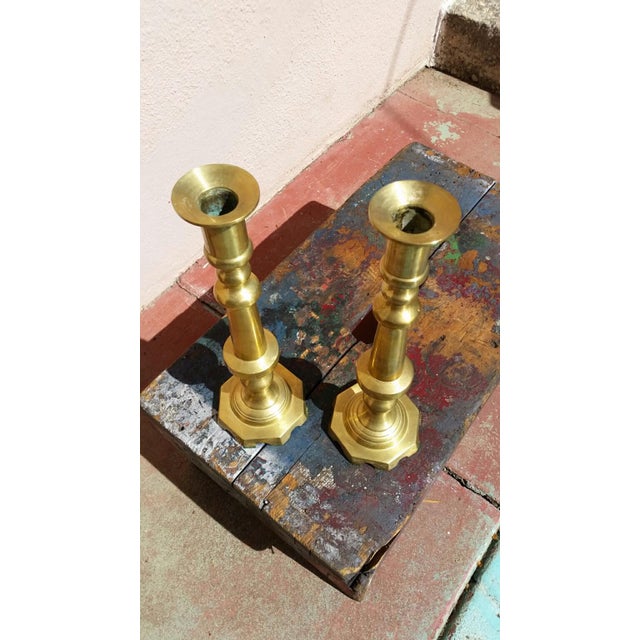 Hollywood Regency Vintage Brass Candle Holders - A Pair For Sale - Image 3 of 5