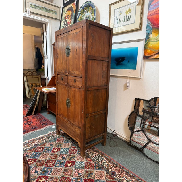 Chinese Elm Two-Tier Cabinet, Vintage For Sale - Image 4 of 14