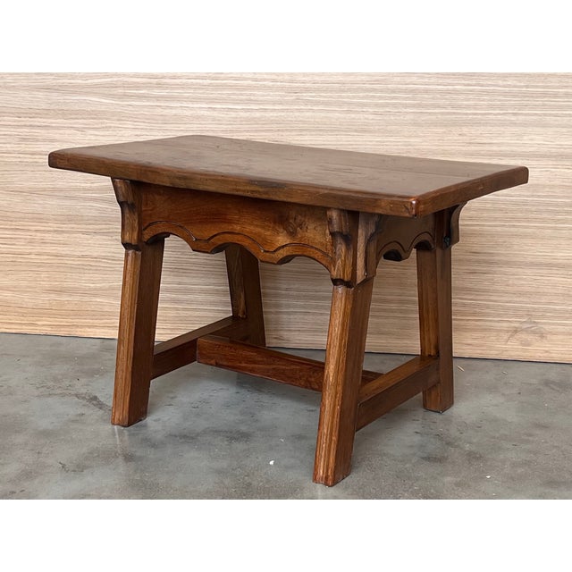 Set of Two Spanish Baroque Side Tables With Wood Stretcher and Rectangular Top For Sale - Image 9 of 12