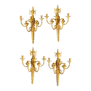 Adams Style Five Arm Dore Bronze Wall Sconces - a Pair, Tassel Decorated