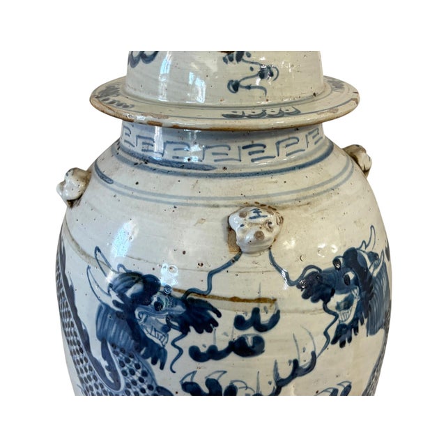 Large Chinoiserie Dancing Dragons Ginger Jar 18" H For Sale - Image 4 of 10