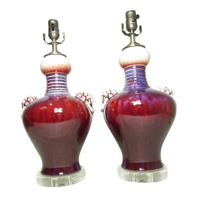 Pair of Chinese Porcelain Flambé Lamps For Sale