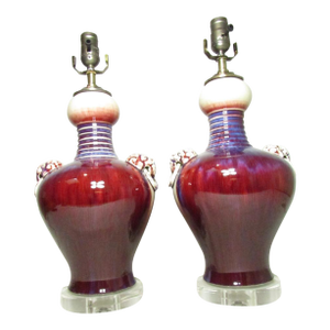 Pair of Chinese Porcelain Flambé Lamps
