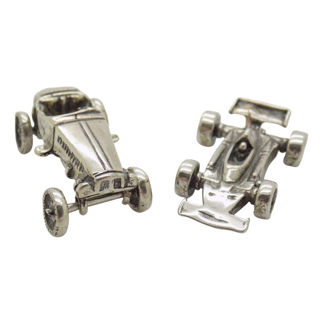 Vintage Italian Handmade Genuine Silver Racing Cars Miniature, 1970s, Set of 2 For Sale
