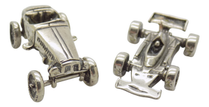 Vintage Italian Handmade Genuine Silver Racing Cars Miniature, 1970s, Set of 2