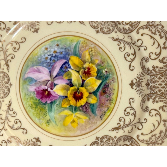8 Orchid Conservatory Service Plates Painted and Signed E. Challinor for Pickard For Sale - Image 16 of 18