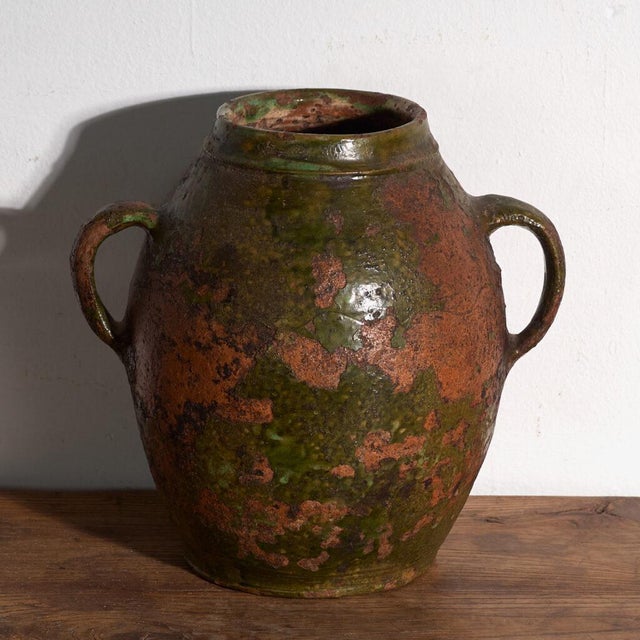 Ceramic Vintage Two-Handled Glazed Earthenware Pot, Central Europe, 1920 For Sale - Image 7 of 8