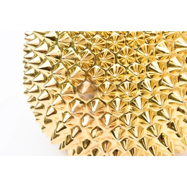 Vintage Studded Spiky Gold Polychrome Sculptural Ceramic Lamps Italy, Restored, 1970's For Sale - Image 9 of 12