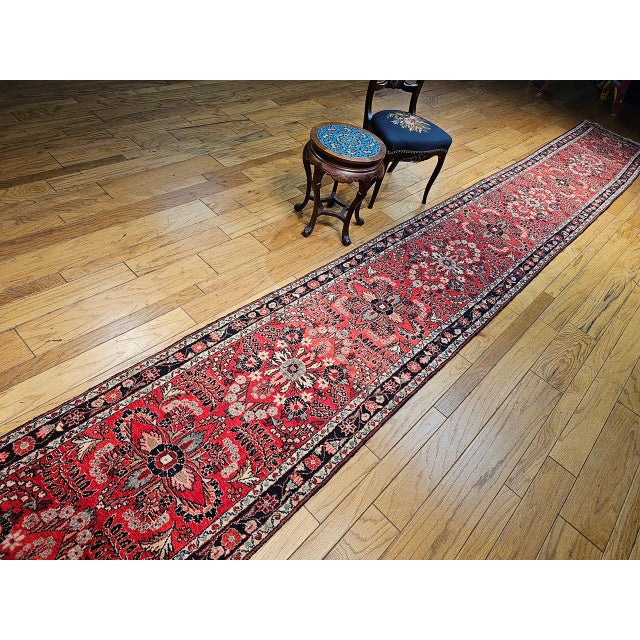Textile Vintage Persian Sarouk Lilian Runner Rug, Hand-Knotted Wool, Floral Design, Red & Pink, 3x25 For Sale - Image 7 of 17