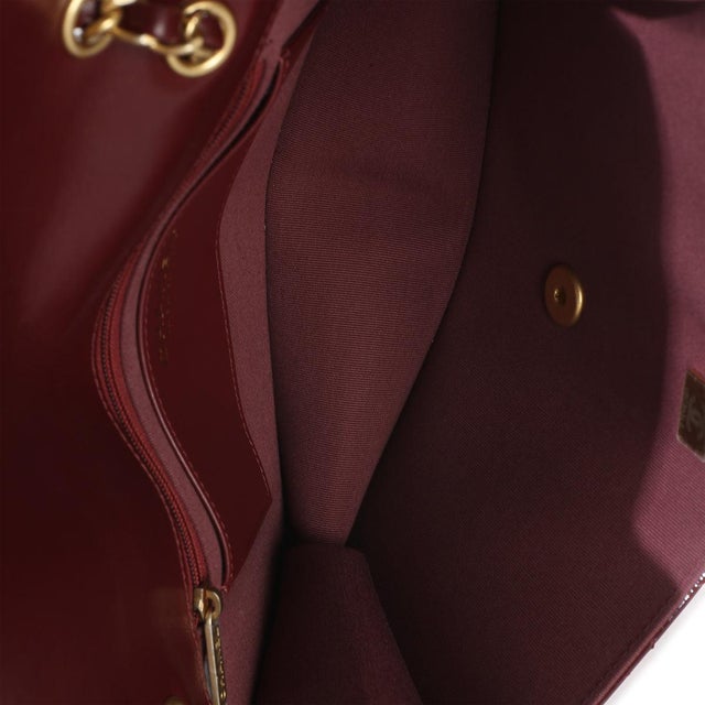 25B Burgundy Quilted Patent Double Pocket Flap Bag For Sale - Image 9 of 9