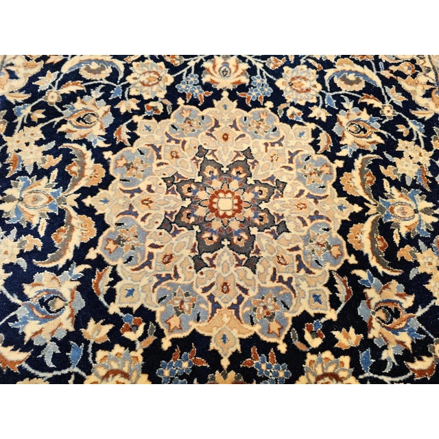 Vintage Persian Nain Area Rug,Handwoven Floral Pattern, Navy & Ivory, 4’ X 6’ For Sale - Image 11 of 12