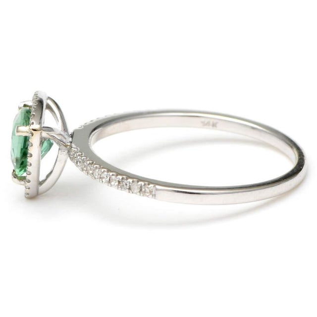 Contemporary 14KW Trillion Cut Tourmaline(0.64) & Diamond Ring, size 6.25 For Sale - Image 3 of 5