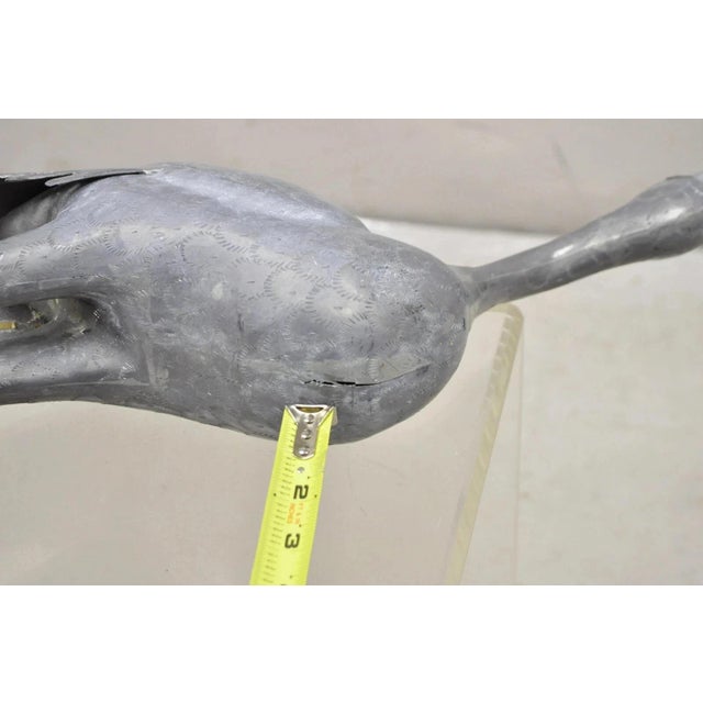 Metal Vintage Hollywood Regency Pewter Metal 27" Crane Bird Garden Statue Hong Kong For Sale - Image 7 of 12