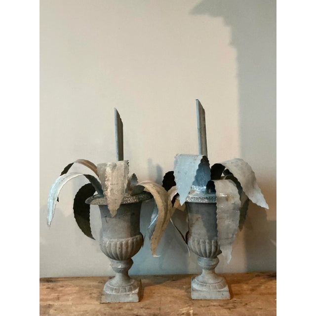 Vintage Boho Zinc Agave in Urns - A Pair For Sale - Image 9 of 9