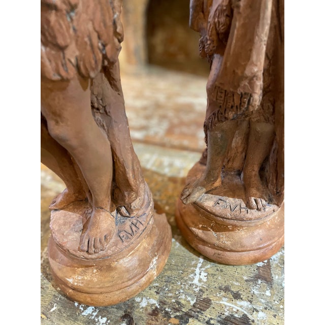 French Pair of French Neoclassical Terracotta Statues For Sale - Image 3 of 9