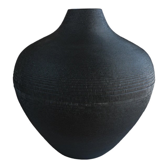 Postmodern Flute Corrugated Cardboard Floor Vase in Black For Sale