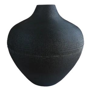 Postmodern Flute Corrugated Cardboard Floor Vase in Black
