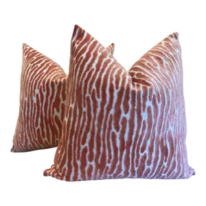 Raised Velvet Coral Bedford Melon-Pillows- a Pair