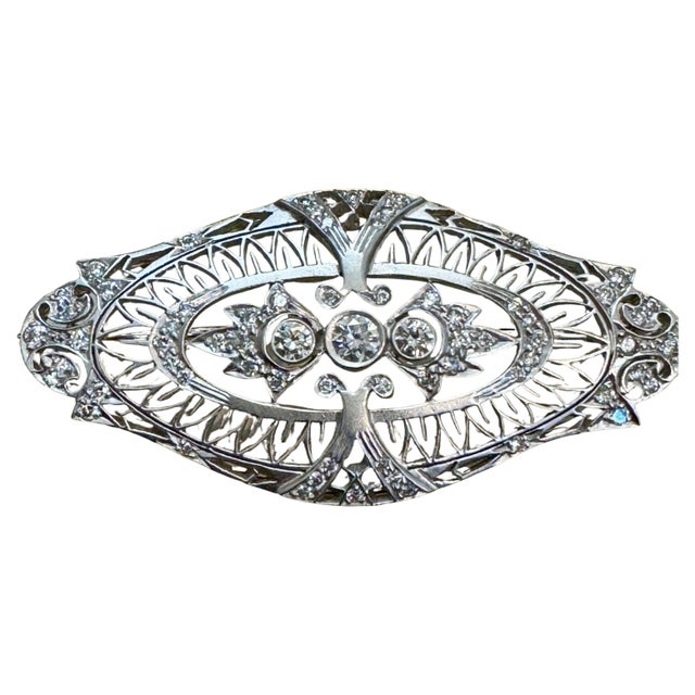 Estate Art Deco 1 Ct Diamond Platinum 12.5 Gm Pin / Broach VS Quality For Sale - Image 17 of 18