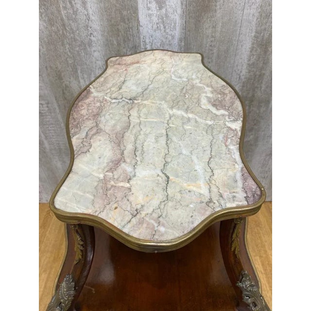 French Antique French Napoleon Style Marble Top Ormolu Accent Table For Sale - Image 3 of 11