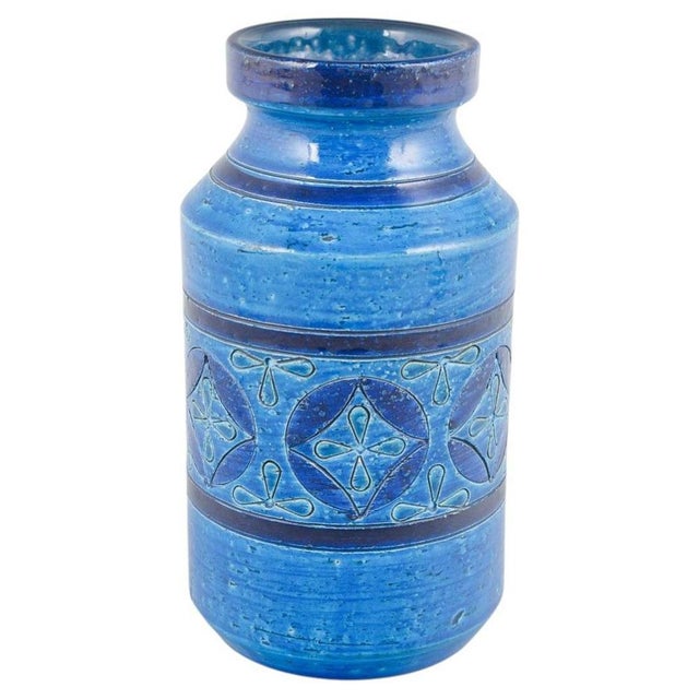 1960s Rimini Blu Ceramic Vase with Relief Decoration buy Aldo Londi for Bitossi, 1960s For Sale - Image 5 of 5