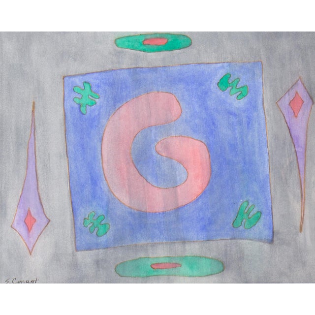 A 1991 ink and gouache painting by the American artist Steven Conant. Titled "Four People Playing Cards," this abstract...