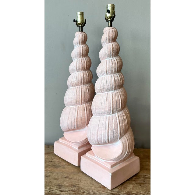 Metal Vintage Boho Plaster Shell Lamps - A Pair For Sale - Image 7 of 7