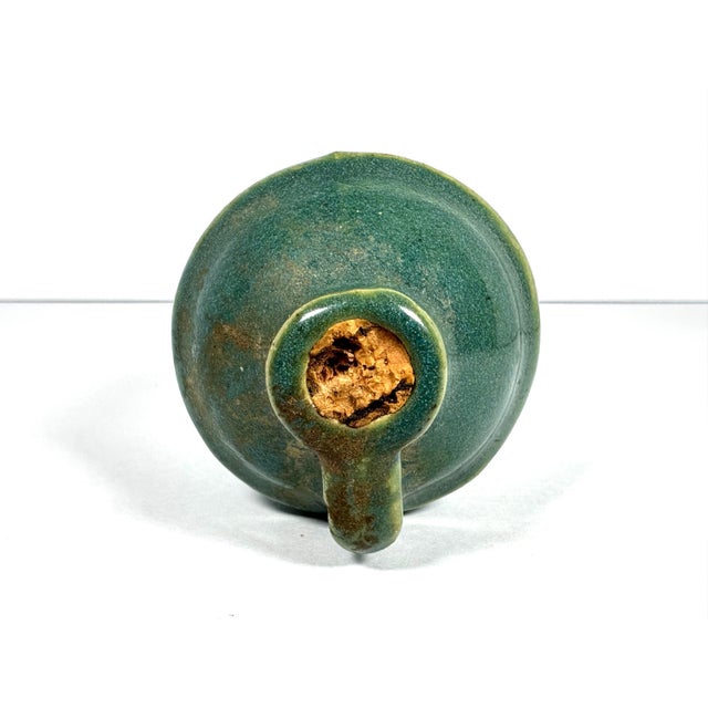Antique Miniature Stoneware Jug: Greenish-Blue Glazed Pottery For Sale - Image 6 of 9
