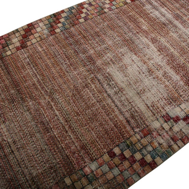 1960s Vintage Distressed Art Deco Rug, Multicolor Geometric Pattern For Sale In New York - Image 6 of 7