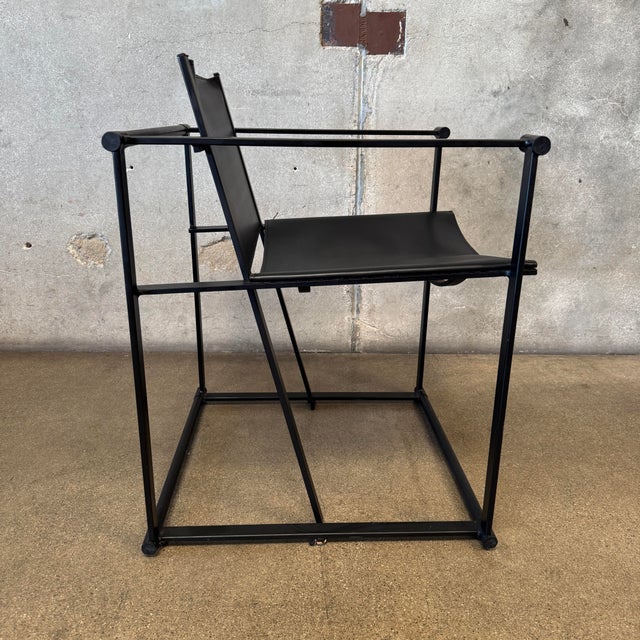 1990s 1990s Post Modern Black Leather and Metal Armchair #2 Attributed to Radbound Van Beekum for Pastoe For Sale - Image 5 of 11