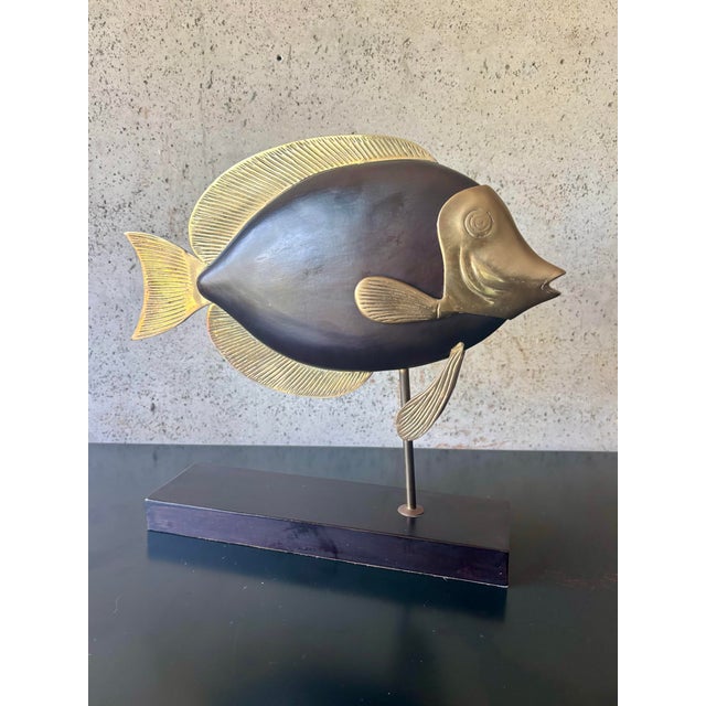 1970s 1970s Mid-Century Modern Wood and Brass Tropical Fish Sculpture For Sale - Image 5 of 5