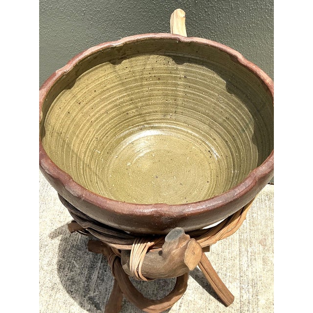 Vintage Twisted Wood and Pottery Plant Stand For Sale - Image 4 of 16