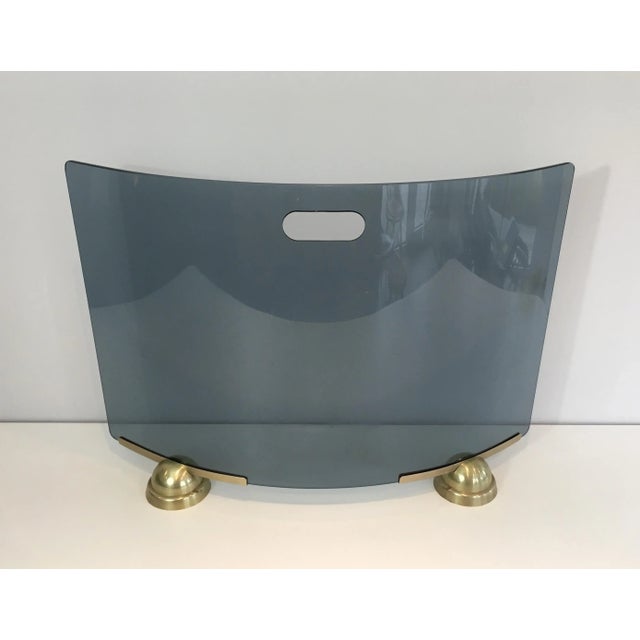 Fontana Arte, Modernist Curved Blue Glass and Brass Fire Place Screen, Italy For Sale - Image 12 of 13