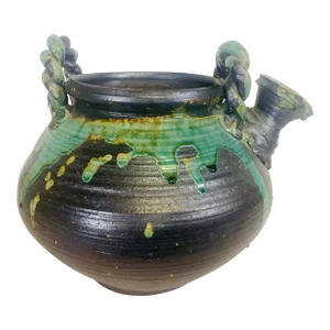 Monumental French Country Rustic Terra-Cotta Wine Pitcher.