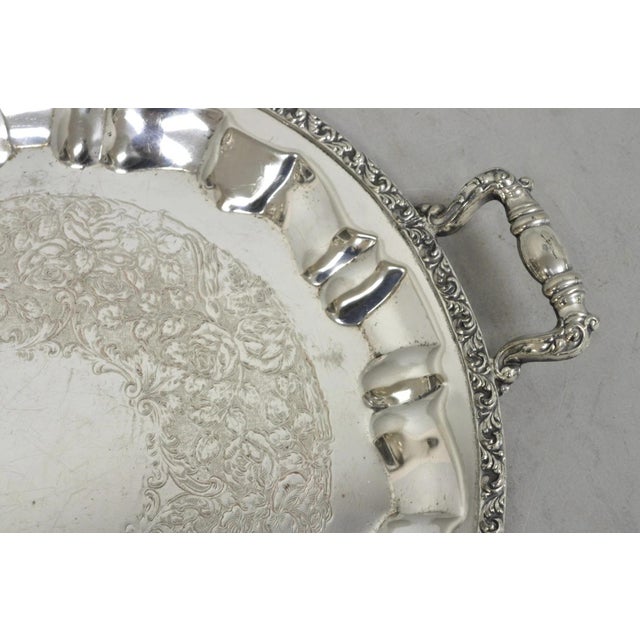 Mid 20th Century Vintage Victorian Silver Plated Round Twin Handle Bar Serving Platter Tray For Sale - Image 5 of 12