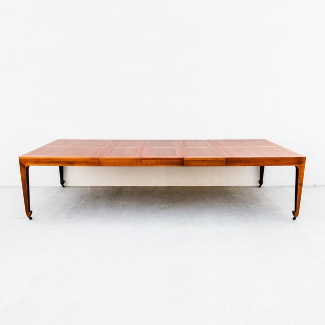 1970s Restored Michael Taylor for Baker Walnut & Black Lacquer Extension Dining Table For Sale - Image 14 of 18