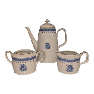 Vintage Vista Alegre "Blue Flower" Porcelain Coffee Service - 3 Pieces For Sale