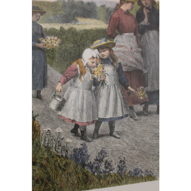 Gold Large Colored Engraving Print of Woman in Field For Sale - Image 8 of 13