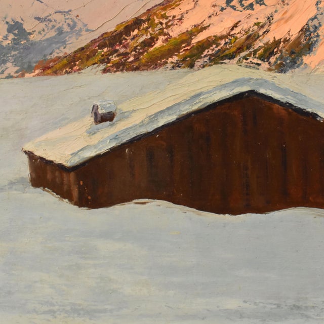 Lucien Quenard, Mountain Landscape with Snow-Covered Alps, Oil on Panel, Early 20th Century, Framed For Sale - Image 7 of 11