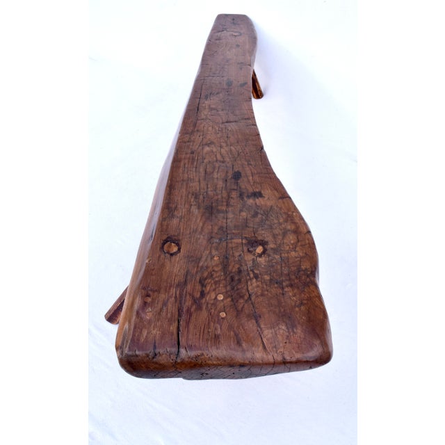 Farmhouse Primitive Antique Pig Bench, Single Slab Black Walnut, 19th Century For Sale - Image 3 of 15